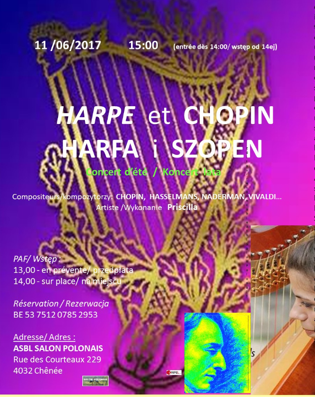 Affiche. Salon polonais. Priscilla. Harpe et Chopin. Harfa i Szopen. 2017-06-11